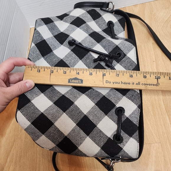 Talbots Crossbody Bucket bag leathe4 wool-blend black white checkered - Picture 6 of 15